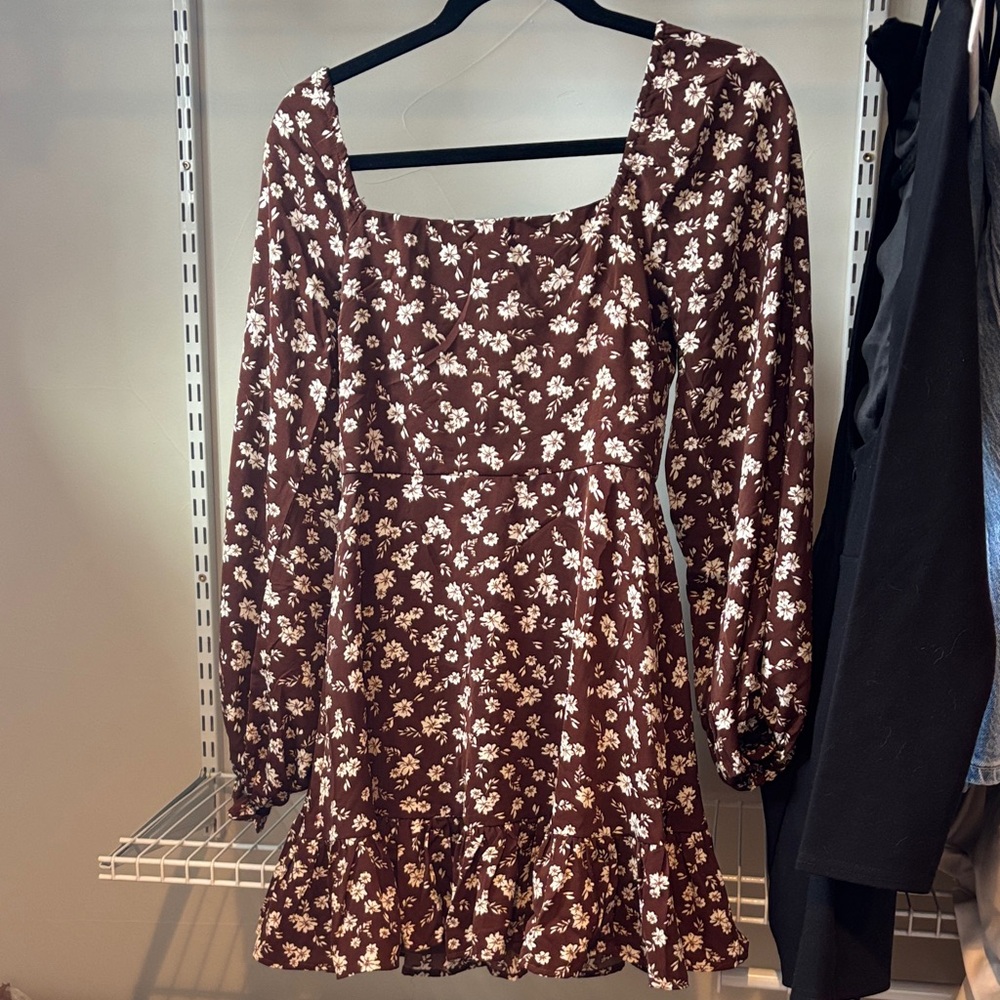 Lulu's Brown Floral Long Sleeve Dress